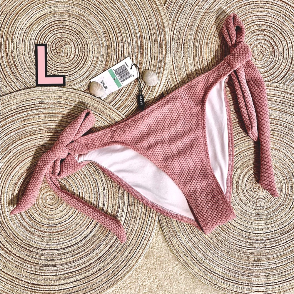 NWT L/8 SUBOO dusty pink rose side tie texture bot